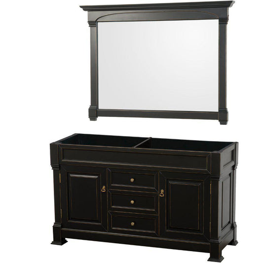 Wyndham Collection Andover 60" Double Bathroom Black Vanity Set With 56" Mirror