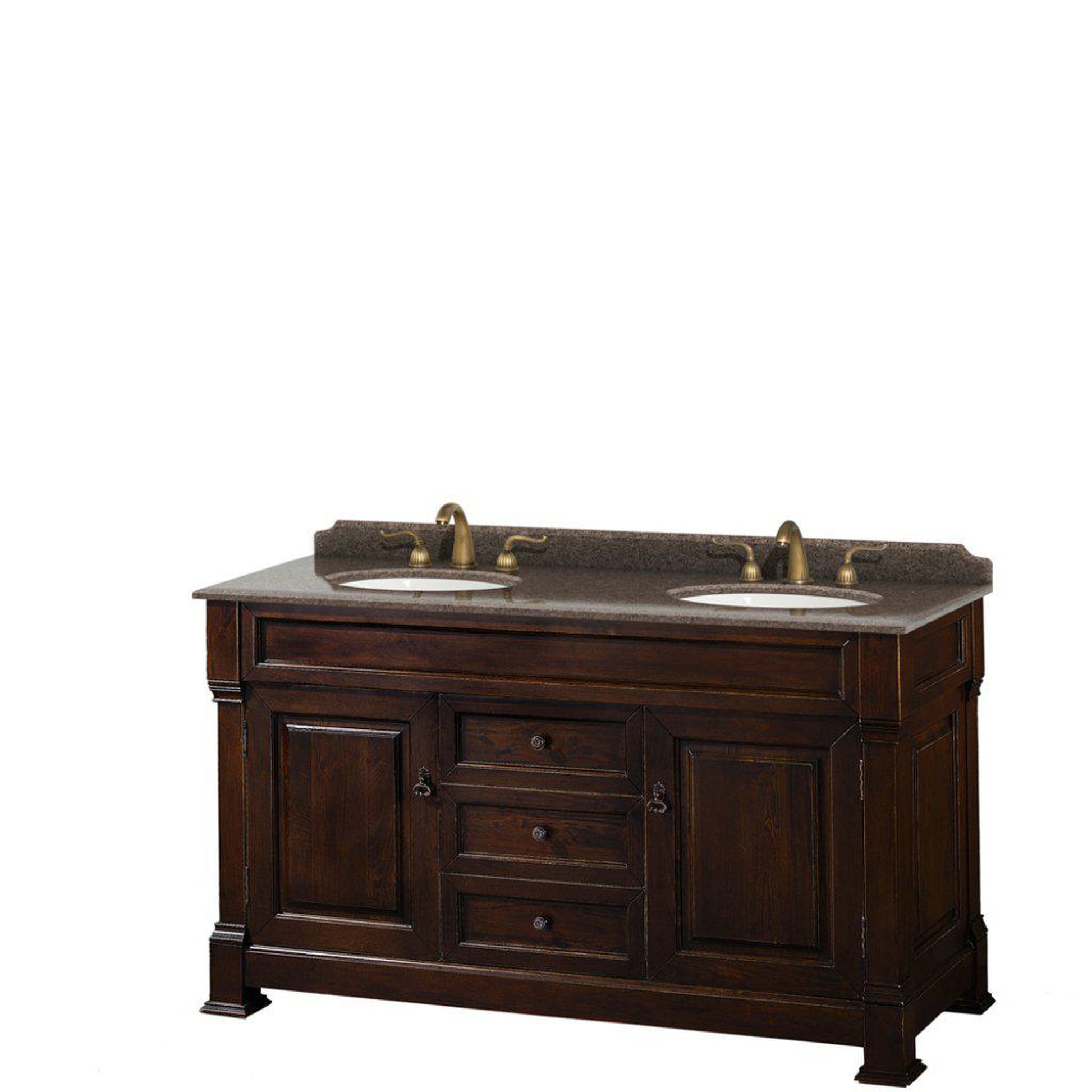 Wyndham Collection Andover 60" Double Bathroom Dark Cherry Vanity With Imperial Brown Granite Countertop And Undermount Oval Sink, And No Mirror