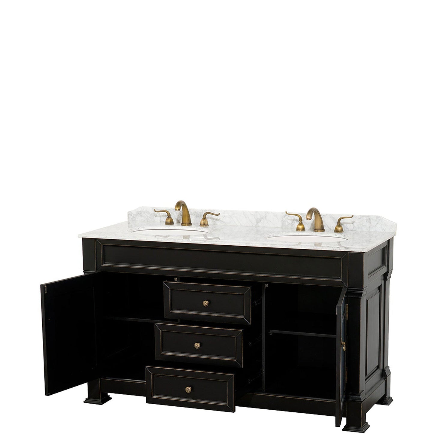 Wyndham Collection Andover 60" Double Bathroom Vanity in Black With White Carrara Marble Countertop & Undermount Oval Sink