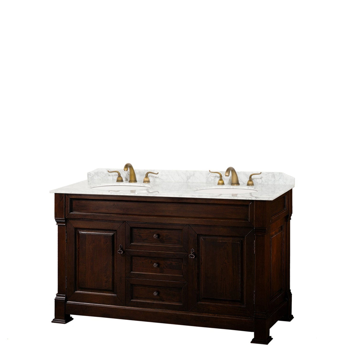 Wyndham Collection Andover 60" Double Bathroom Vanity in Dark Cherry With White Carrara Marble Countertop & Undermount Oval Sink