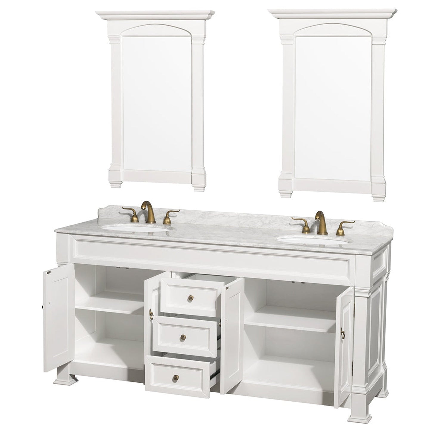 Wyndham Collection Andover 60" Double Bathroom Vanity in White With White Carrara Marble Countertop, Undermount Oval Sink and 56" Mirror