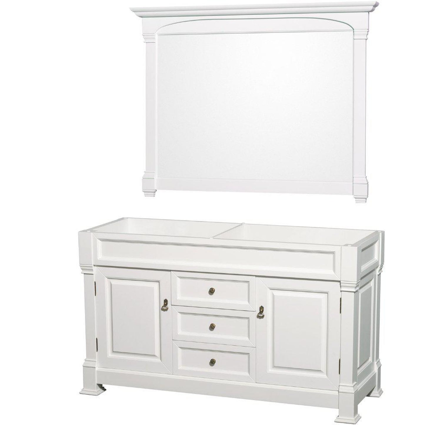 Wyndham Collection Andover 60" Double Bathroom White Vanity Set With 56" Mirror