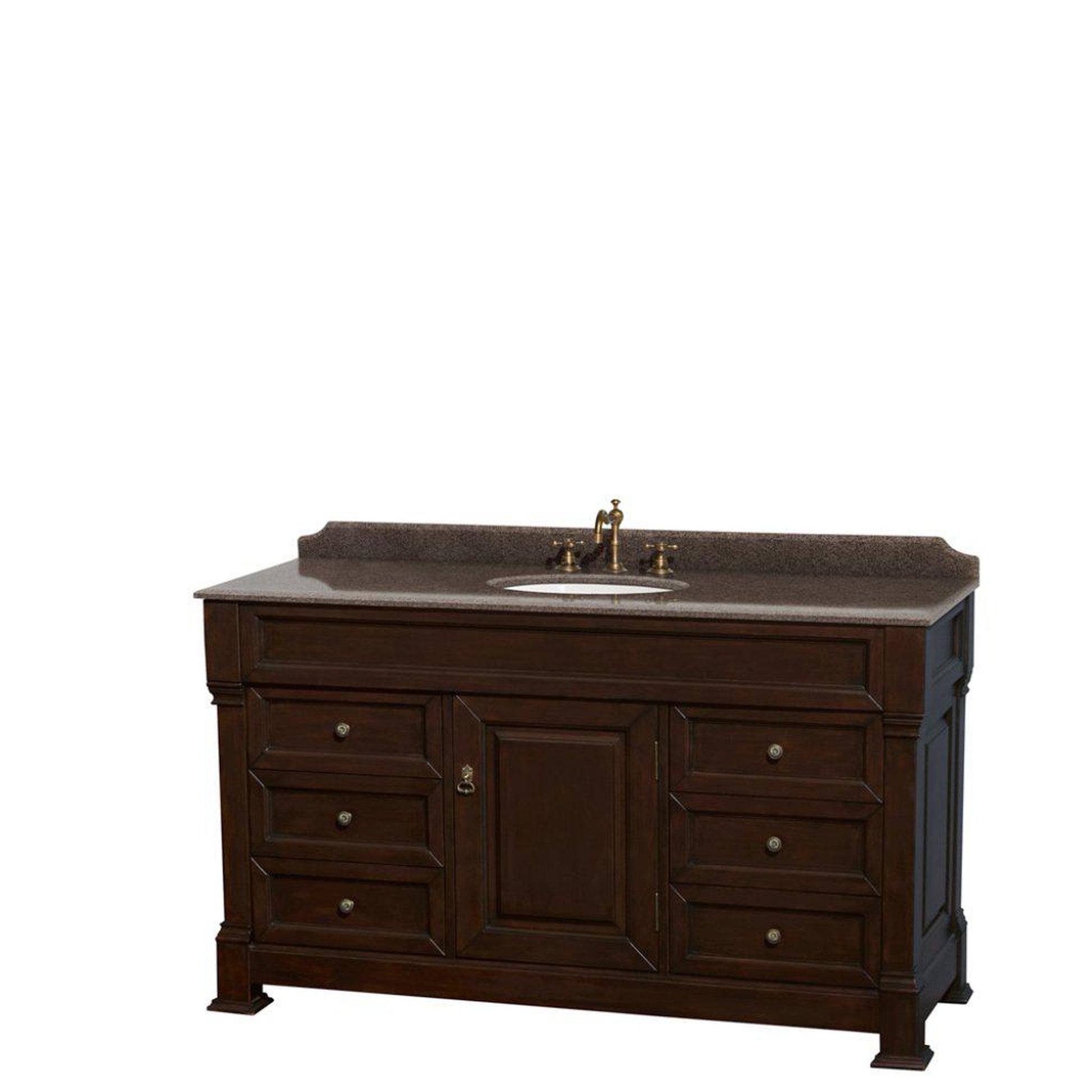 Wyndham Collection Andover 60" Single Bathroom Dark Cherry Vanity With Imperial Brown Granite Countertop And Undermount Oval Sink, And No Mirror
