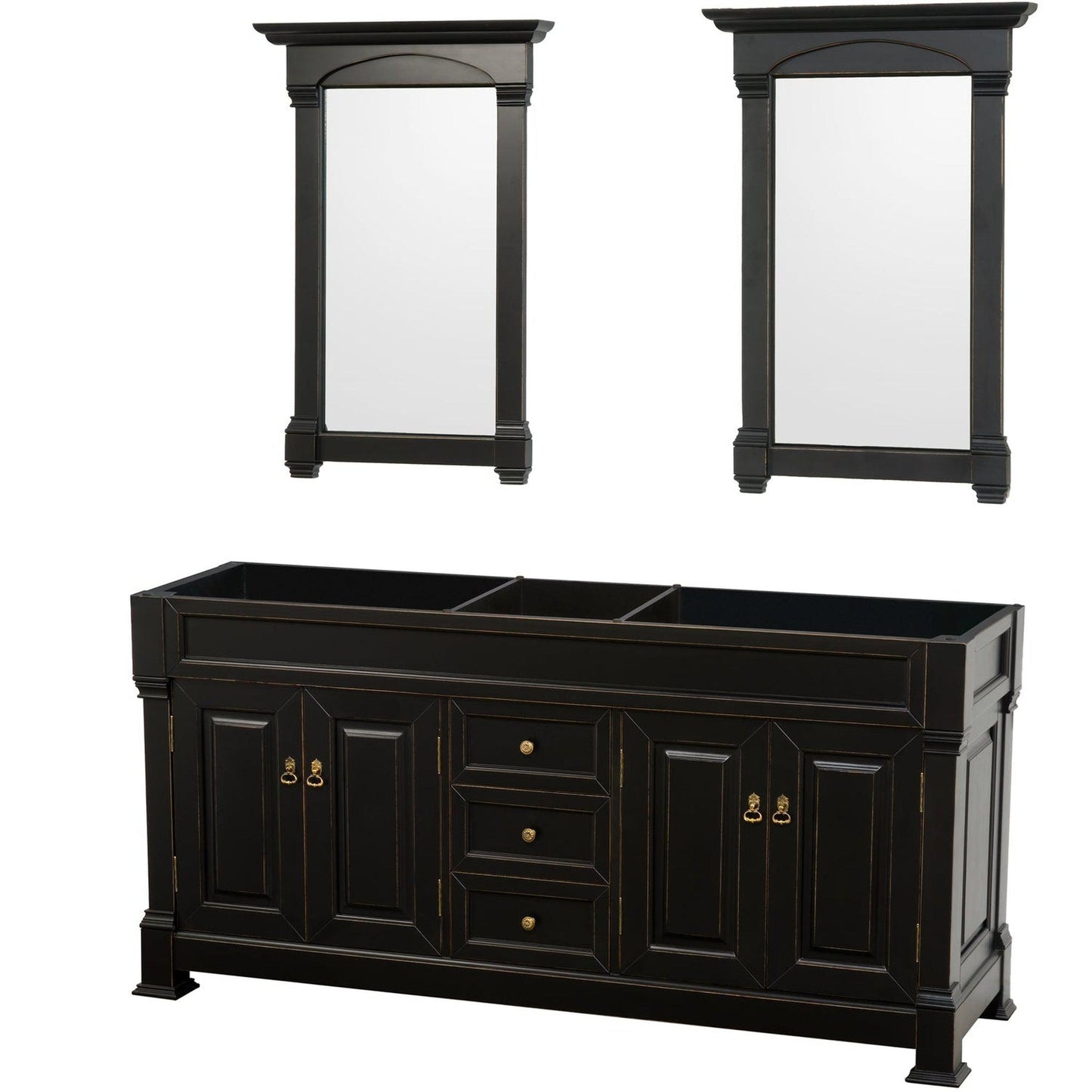 Wyndham Collection Andover 72" Double Bathroom Vanity in Black With 28" Mirror