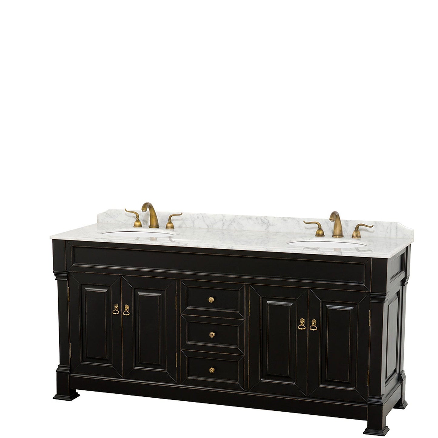 Wyndham Collection Andover 72" Double Bathroom Vanity in Black With White Carrara Marble Countertop & Undermount Oval Sink