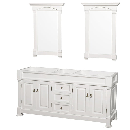 Wyndham Collection Andover 72" Double Bathroom Vanity in White With 28" Mirror