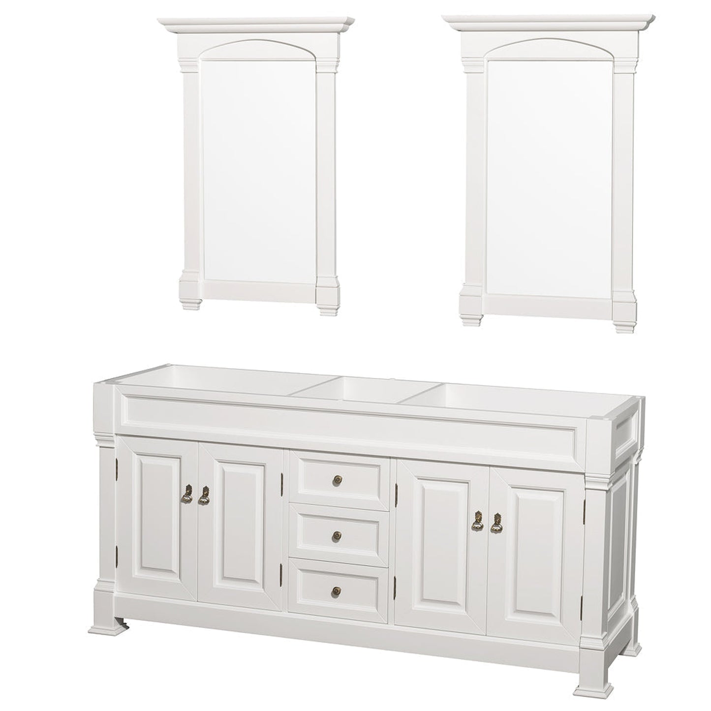 Wyndham Collection Andover 72" Double Bathroom Vanity in White With White Carrara Marble Countertop, Undermount Oval Sink & 28" Mirror
