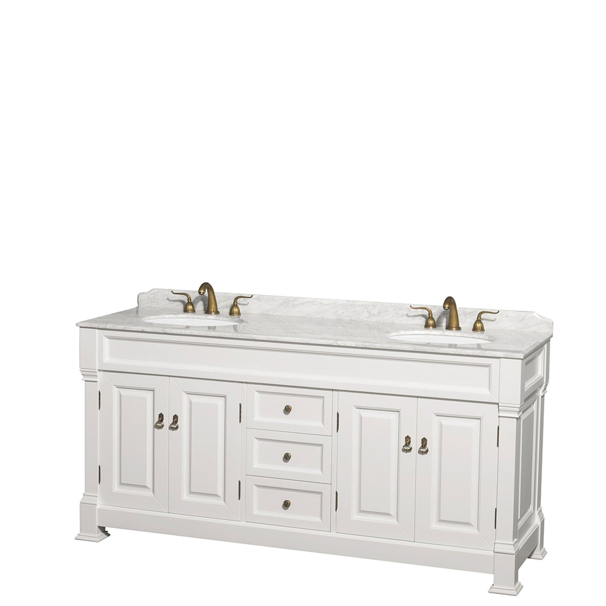 Wyndham Collection Andover 72" Double Bathroom Vanity in White With White Carrara Marble Countertop & Undermount Oval Sink