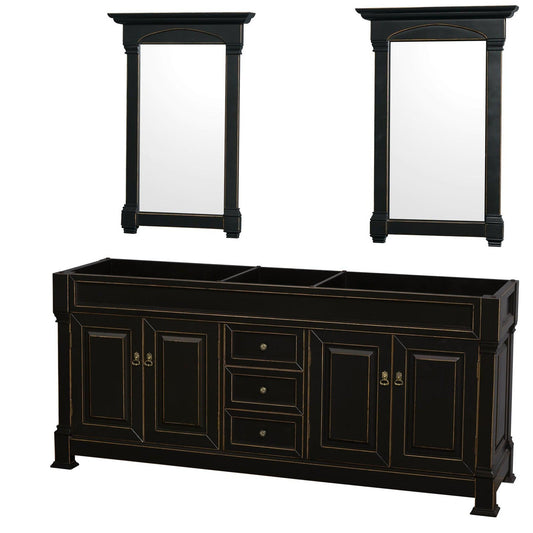 Wyndham Collection Andover 80" Double Bathroom Vanity in Black With 28" Mirror