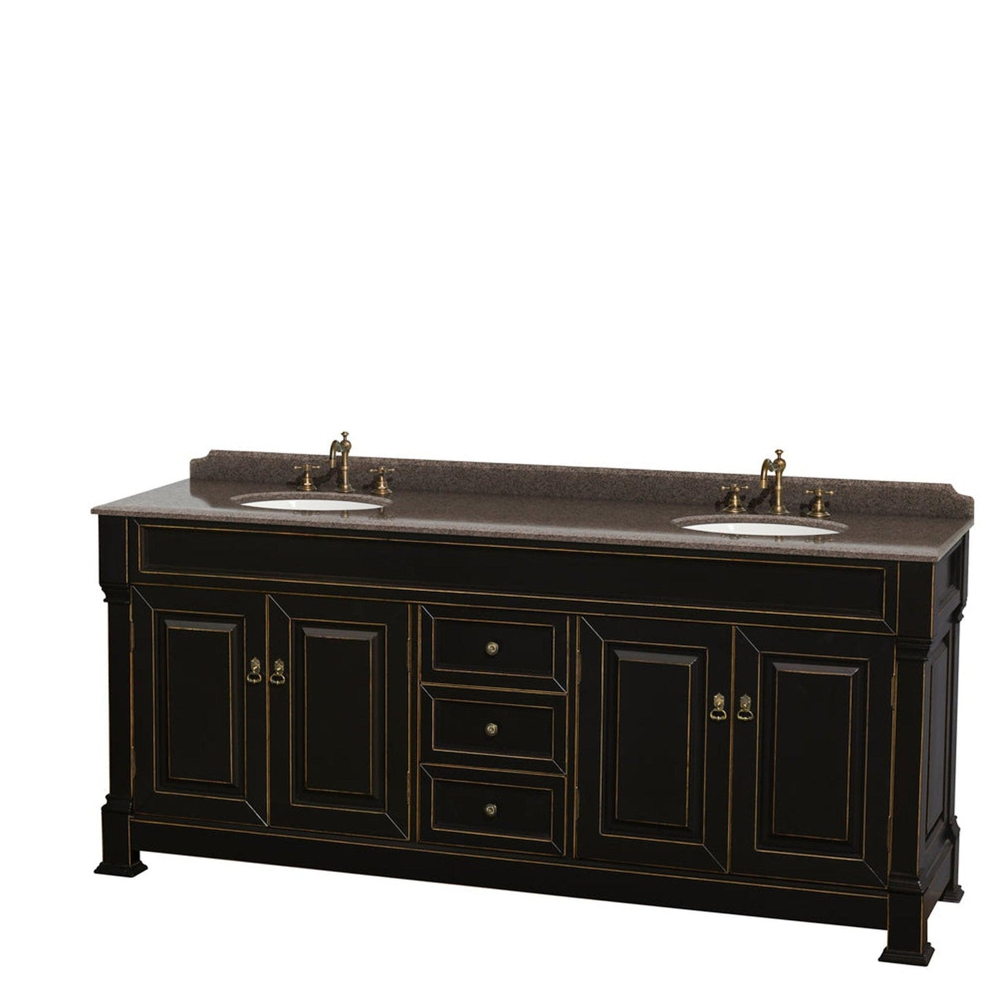 Wyndham Collection Andover 80" Double Bathroom Vanity in Black With Imperial Brown Granite Countertop & Undermount Oval Sink