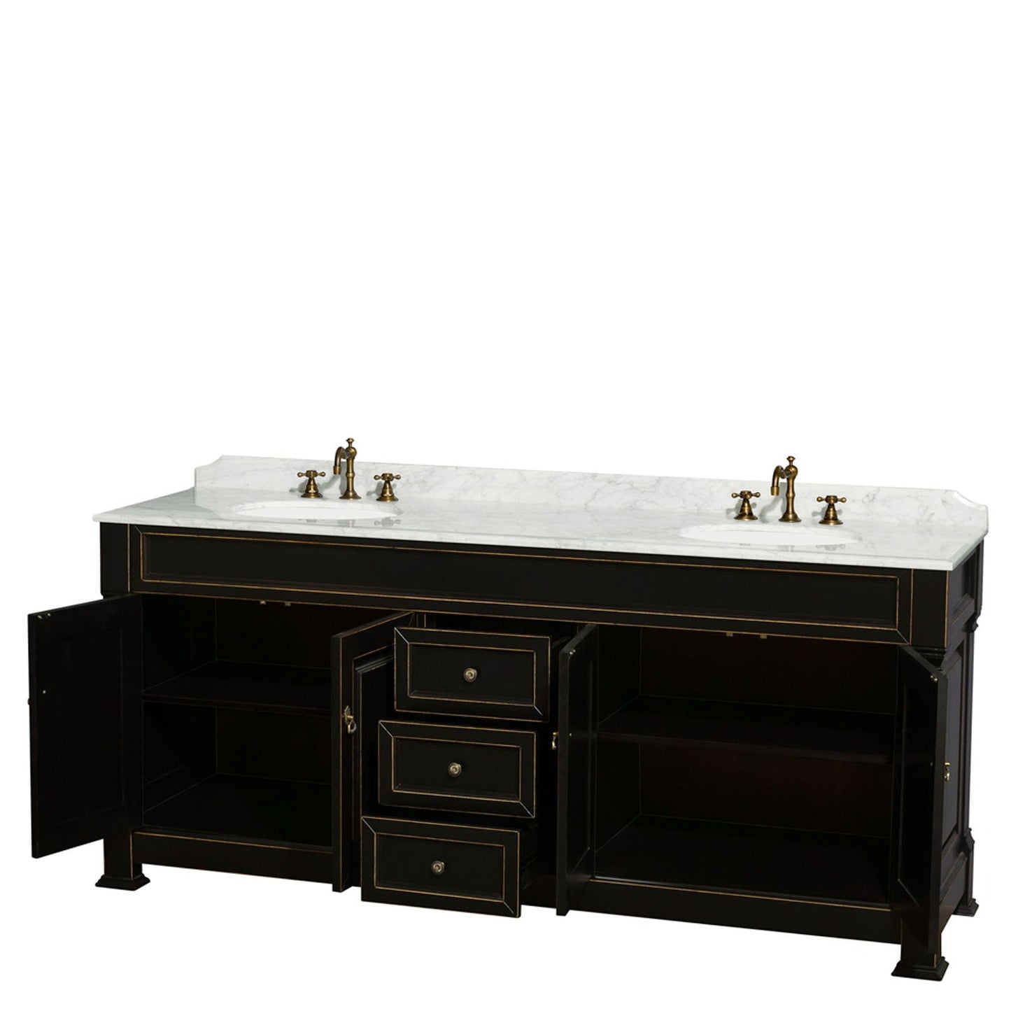 Wyndham Collection Andover 80" Double Bathroom Vanity in Black With White Carrara Marble Countertop & Undermount Oval Sink