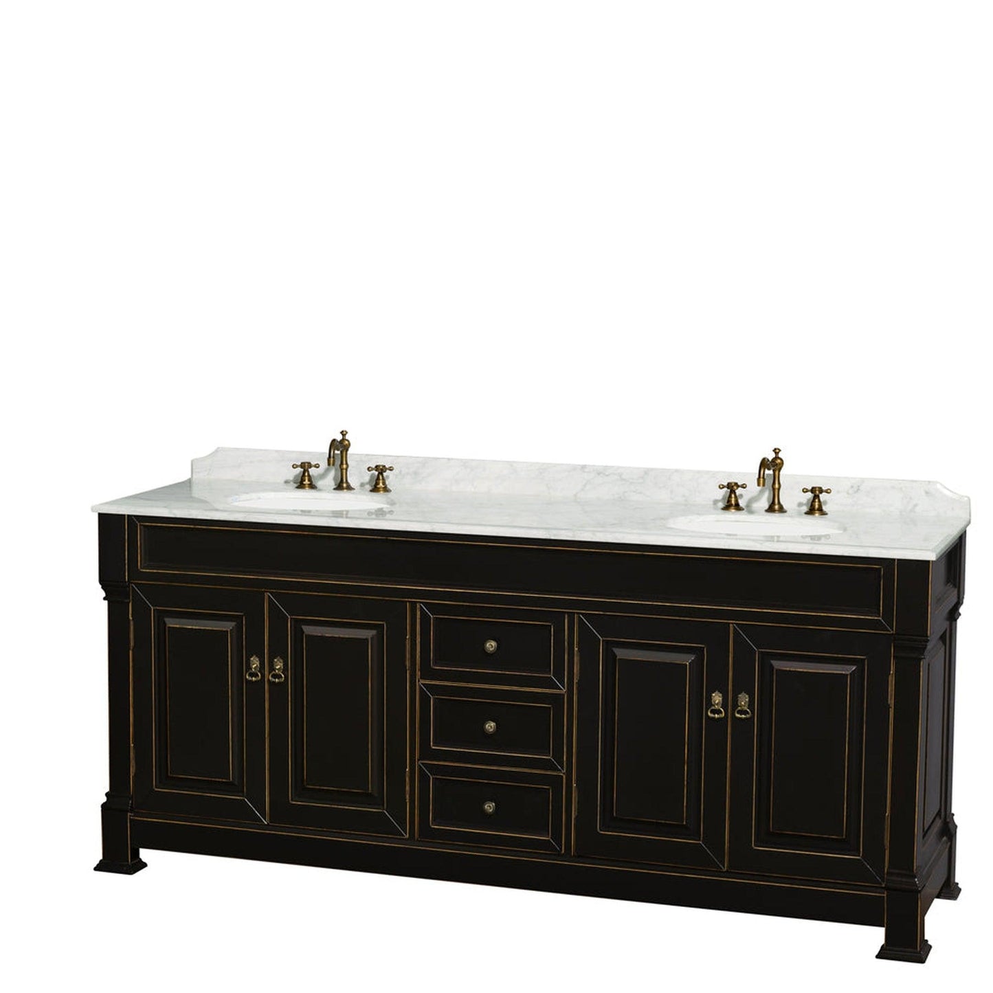 Wyndham Collection Andover 80" Double Bathroom Vanity in Black With White Carrara Marble Countertop & Undermount Oval Sink