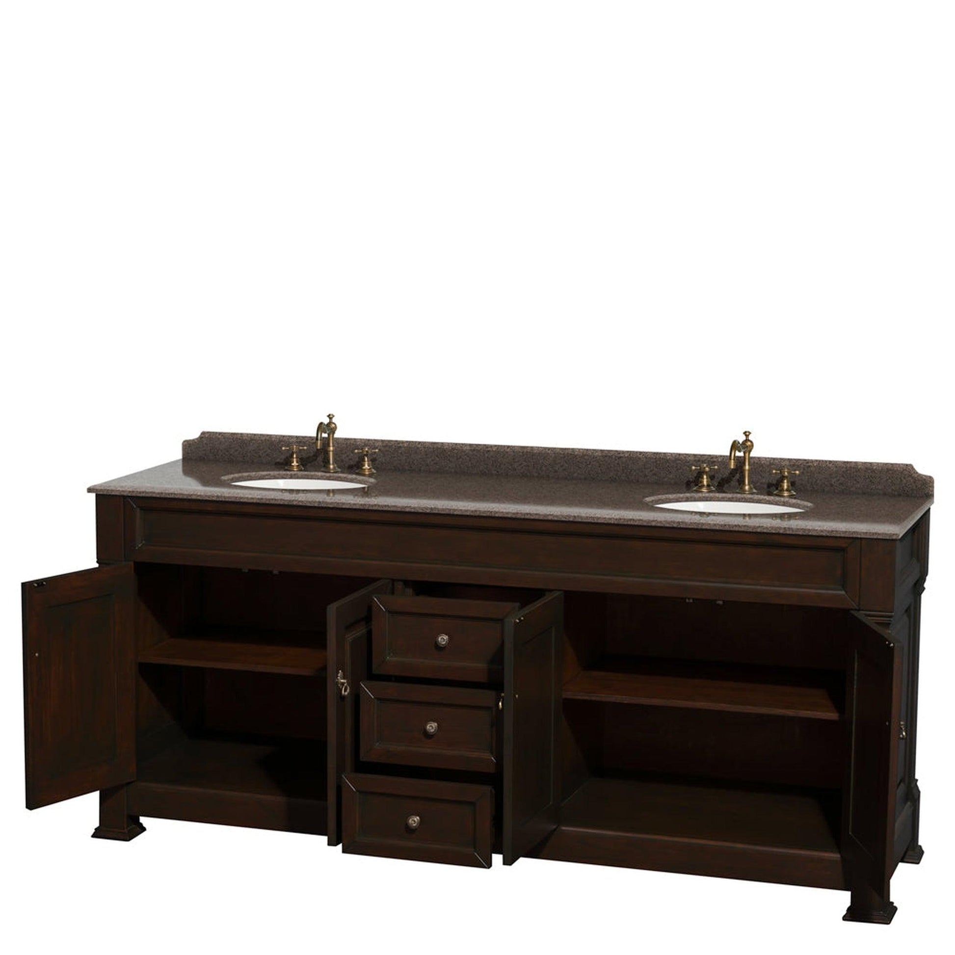 Wyndham Collection Andover 80" Double Bathroom Vanity in Dark Cherry With Imperial Brown Granite Countertop & Undermount Oval Sink