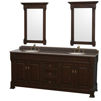 Wyndham Collection Andover 80" Double Bathroom Vanity in Dark Cherry With Imperial Brown Granite Countertop, Undermount Oval Sink & 28" Mirror