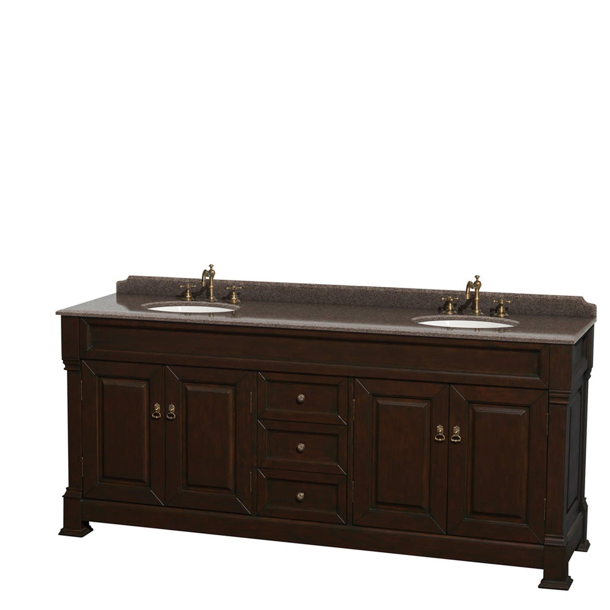 Wyndham Collection Andover 80" Double Bathroom Vanity in Dark Cherry With Imperial Brown Granite Countertop & Undermount Oval Sink