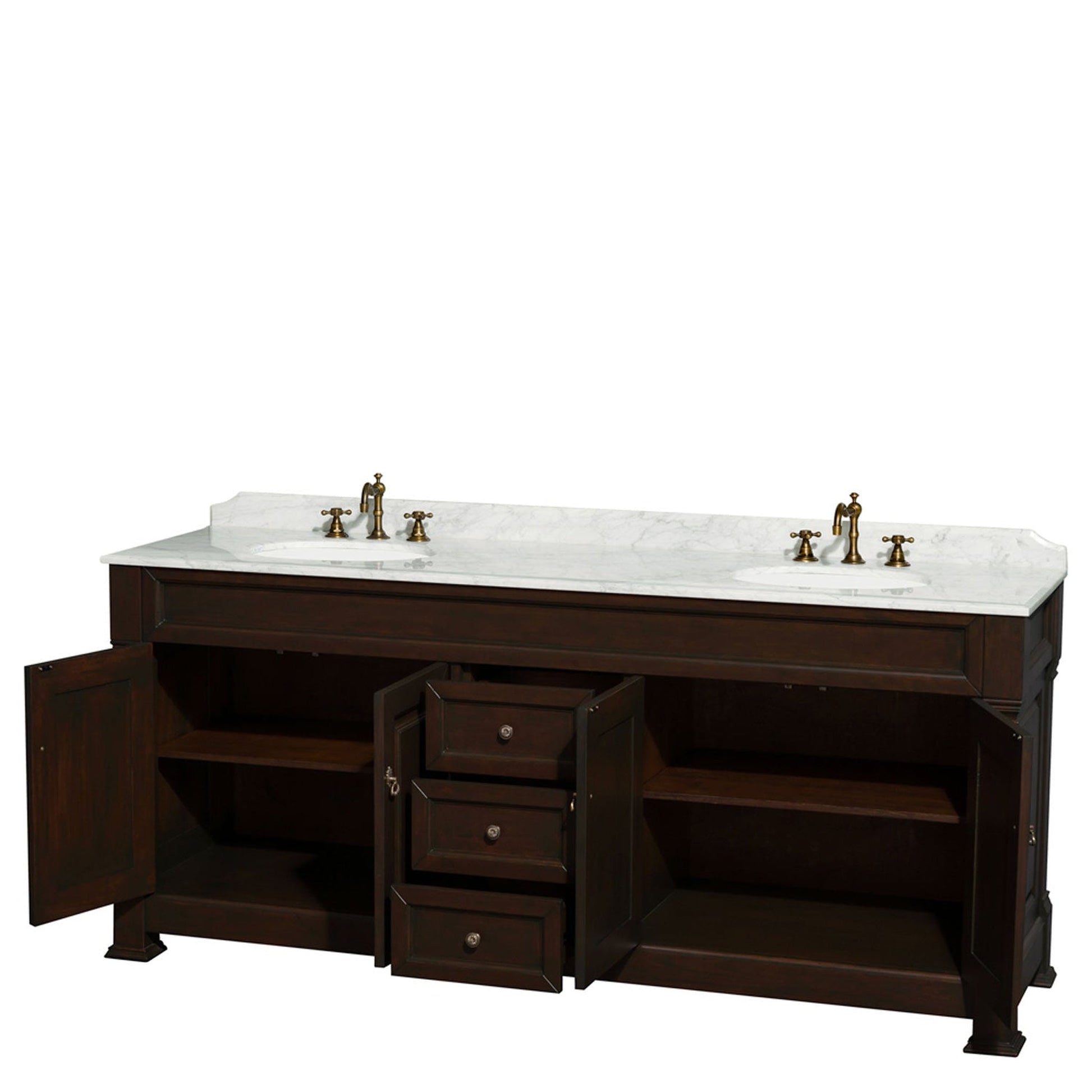 Wyndham Collection Andover 80" Double Bathroom Vanity in Dark Cherry With White Carrara Marble Countertop & Undermount Oval Sink