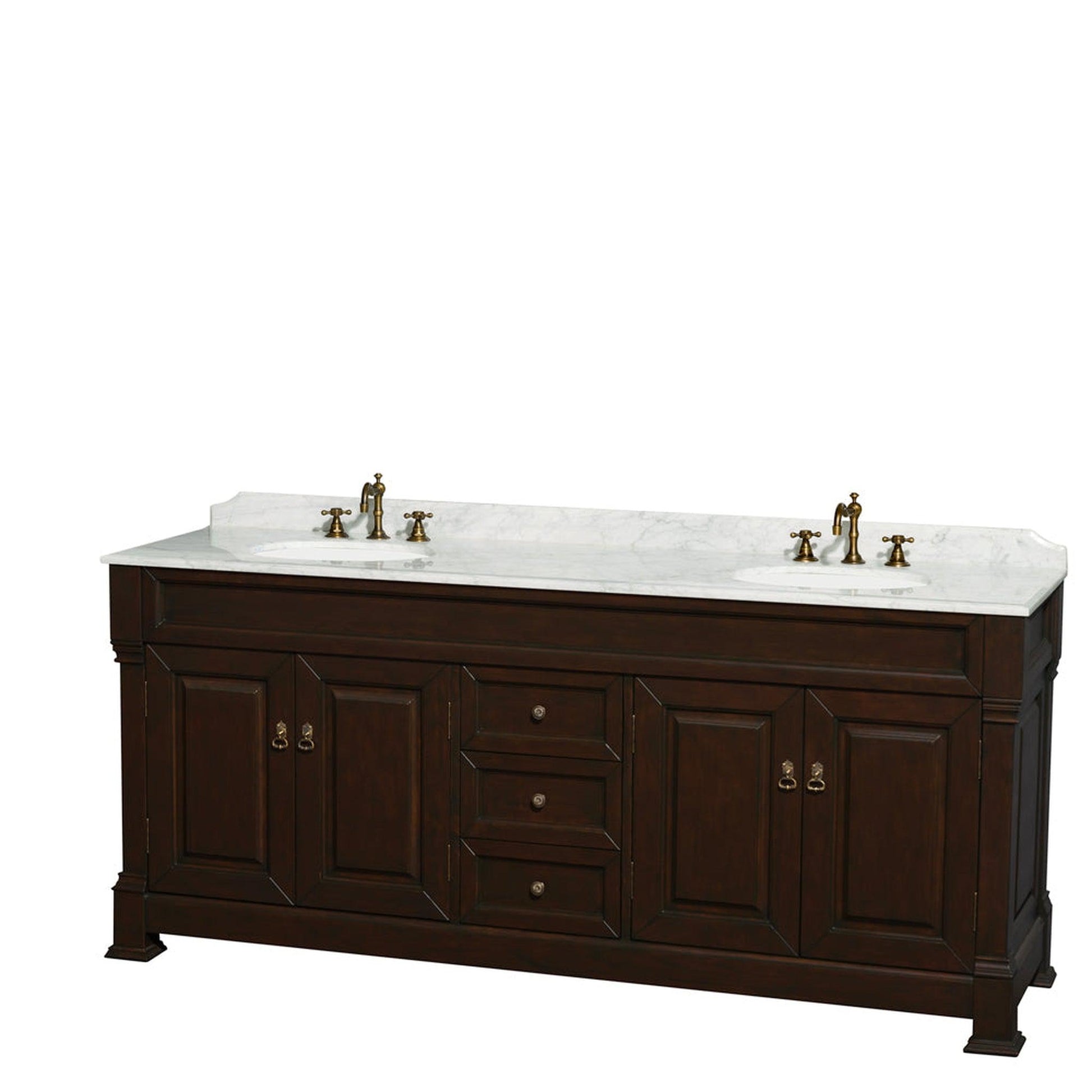 Wyndham Collection Andover 80" Double Bathroom Vanity in Dark Cherry With White Carrara Marble Countertop & Undermount Oval Sink