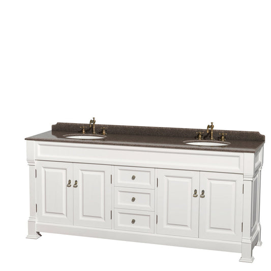 Wyndham Collection Andover 80" Double Bathroom Vanity in White With Imperial Brown Granite Countertop & Undermount Oval Sink