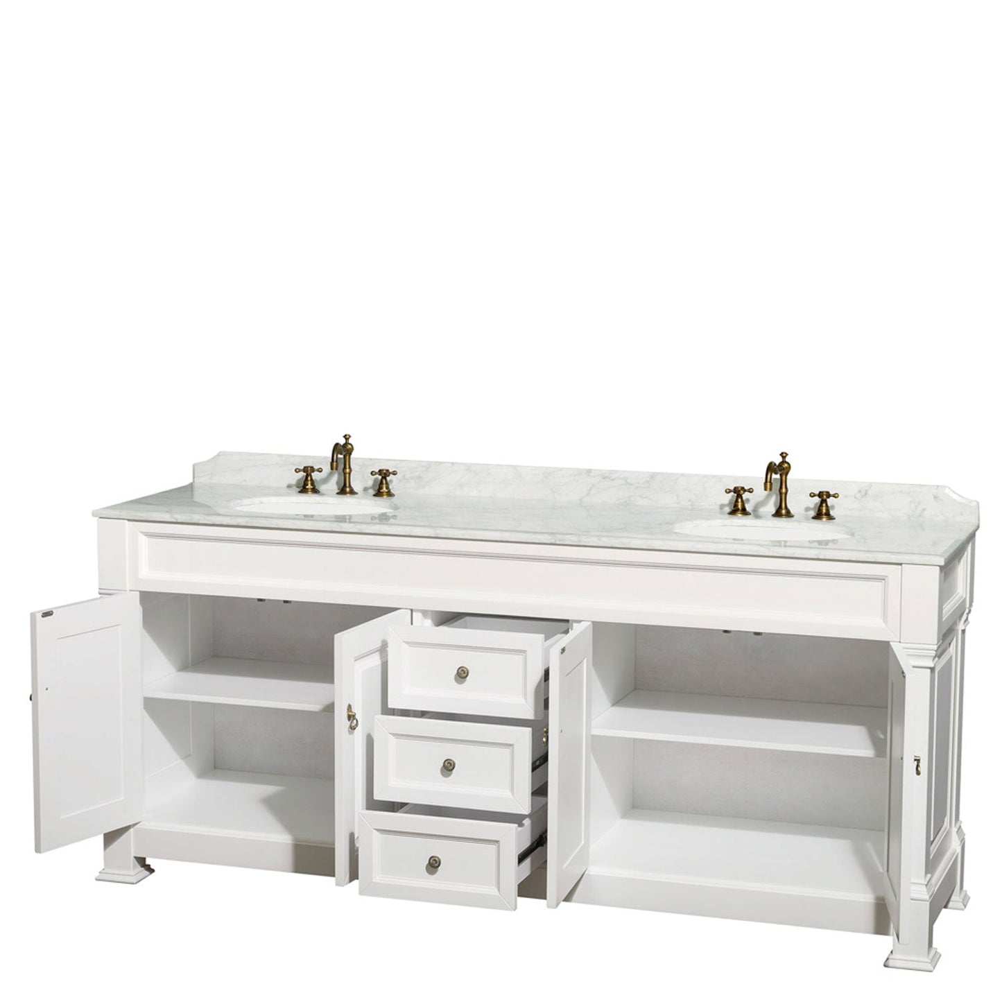 Wyndham Collection Andover 80" Double Bathroom Vanity in White With White Carrara Marble Countertop & Undermount Oval Sink