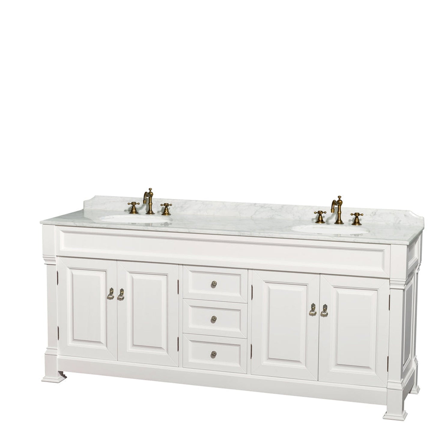 Wyndham Collection Andover 80" Double Bathroom Vanity in White With White Carrara Marble Countertop & Undermount Oval Sink