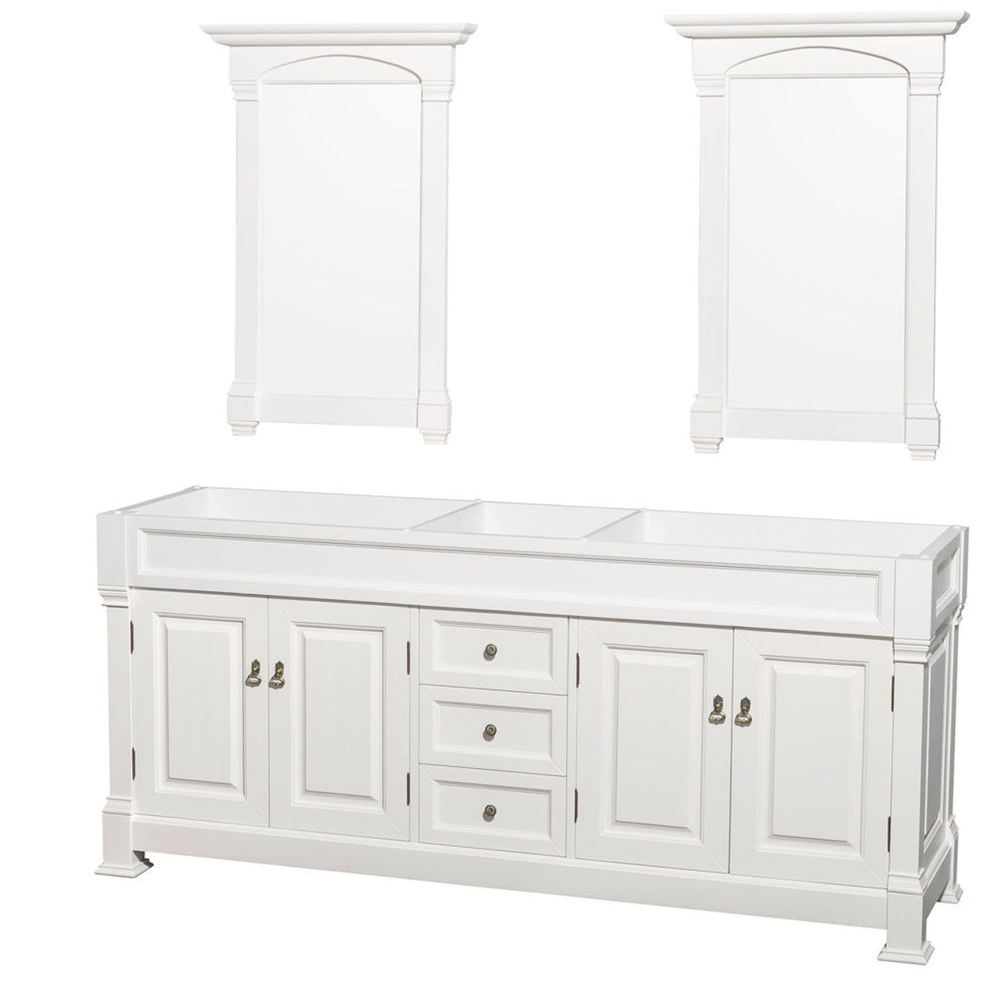 Wyndham Collection Andover 80" Double Bathroom Vanity in White With White Carrara Marble Countertop, Undermount Oval Sink & 28" Mirror