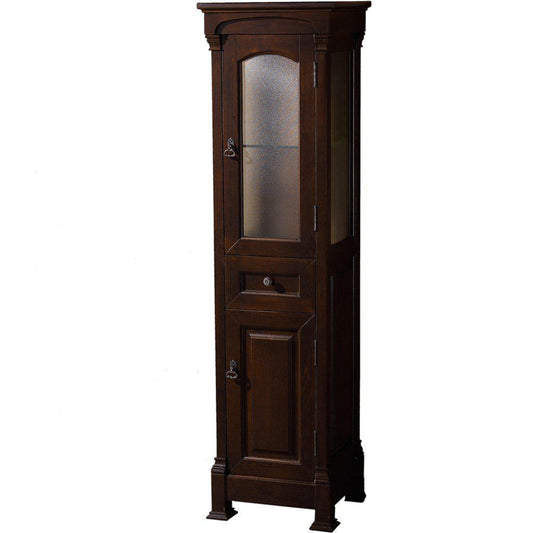 Wyndham Collection Andover Dark Cherry Solid Oak Bathroom Linen Tower With Cabinet Storage