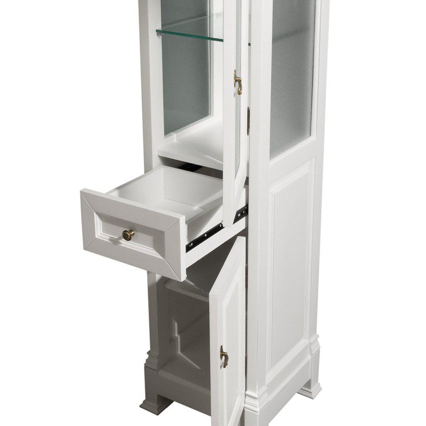 Wyndham Collection Andover White Solid Oak Bathroom Linen Tower With Cabinet Storage