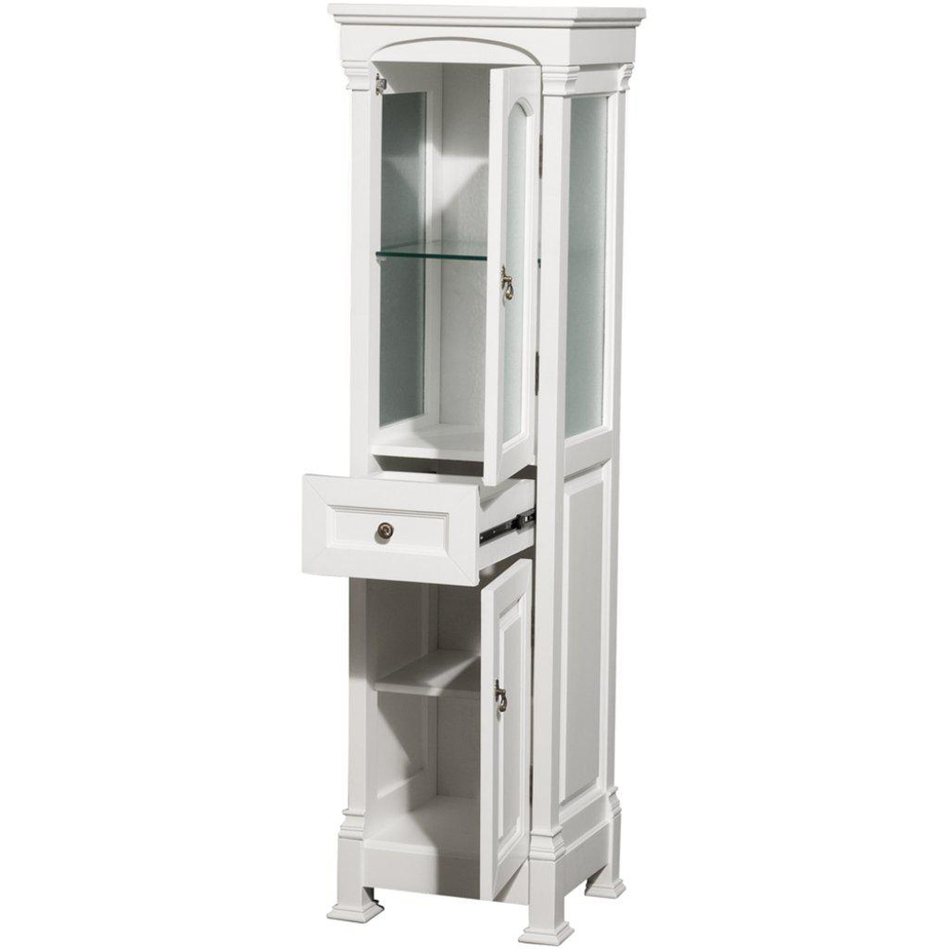 Wyndham Collection Andover White Solid Oak Bathroom Linen Tower With Cabinet Storage