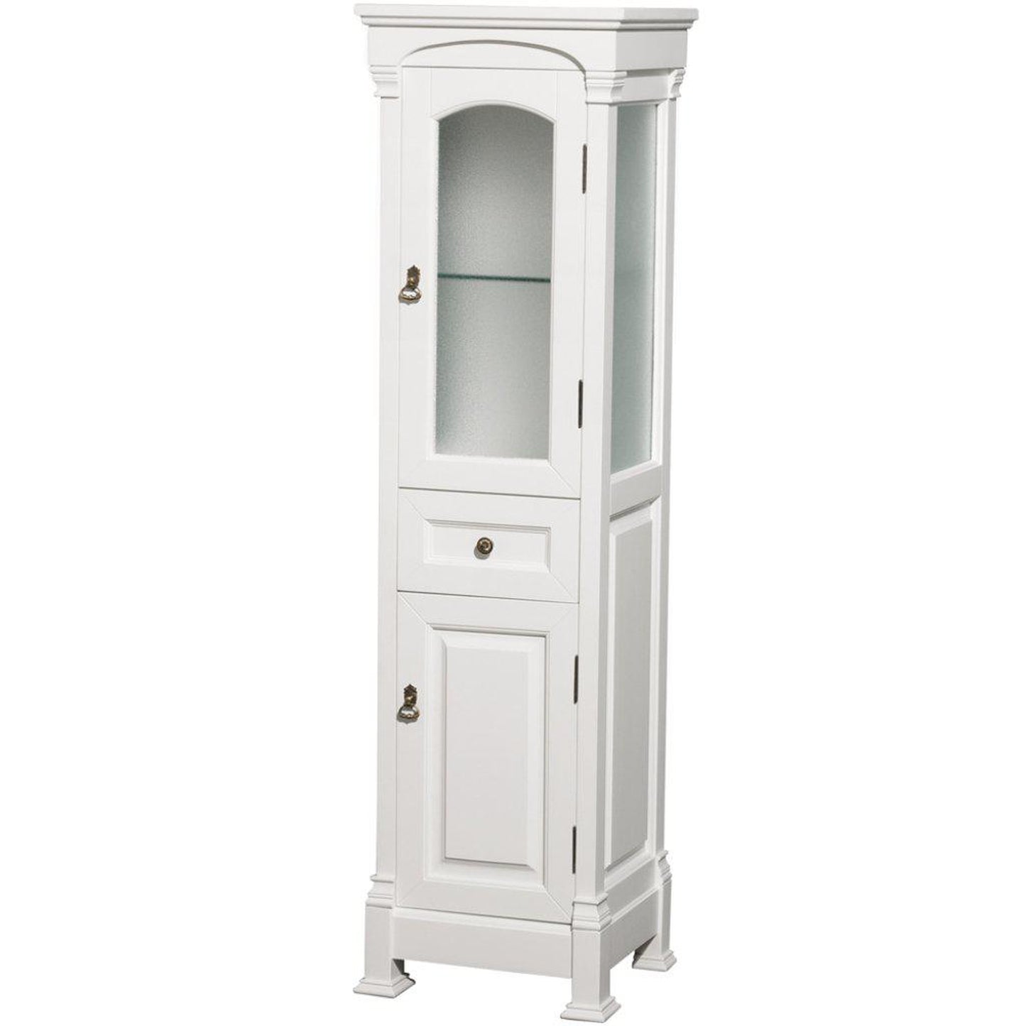 Wyndham Collection Andover White Solid Oak Bathroom Linen Tower With Cabinet Storage