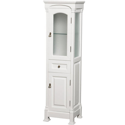 Wyndham Collection Andover White Solid Oak Bathroom Linen Tower With Cabinet Storage