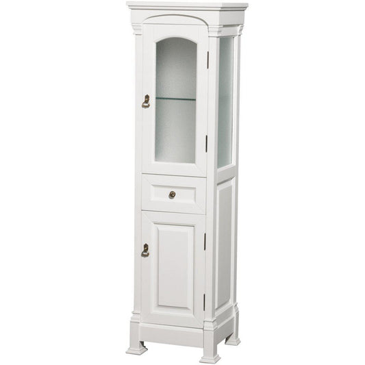 Wyndham Collection Andover White Solid Oak Bathroom Linen Tower With Cabinet Storage