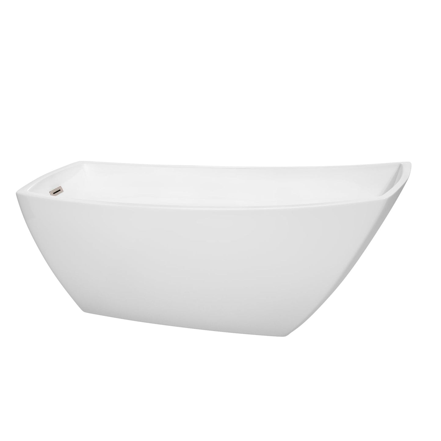 Wyndham Collection Antigua 67" Freestanding Bathtub in White With Brushed Nickel Drain and Overflow Trim