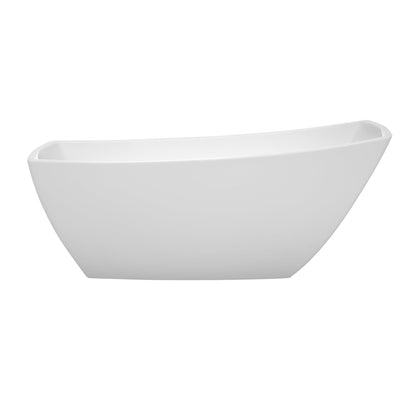 Wyndham Collection Antigua 67" Freestanding Bathtub in White With Floor Mounted Faucet, Drain and Overflow Trim in Brushed Nickel