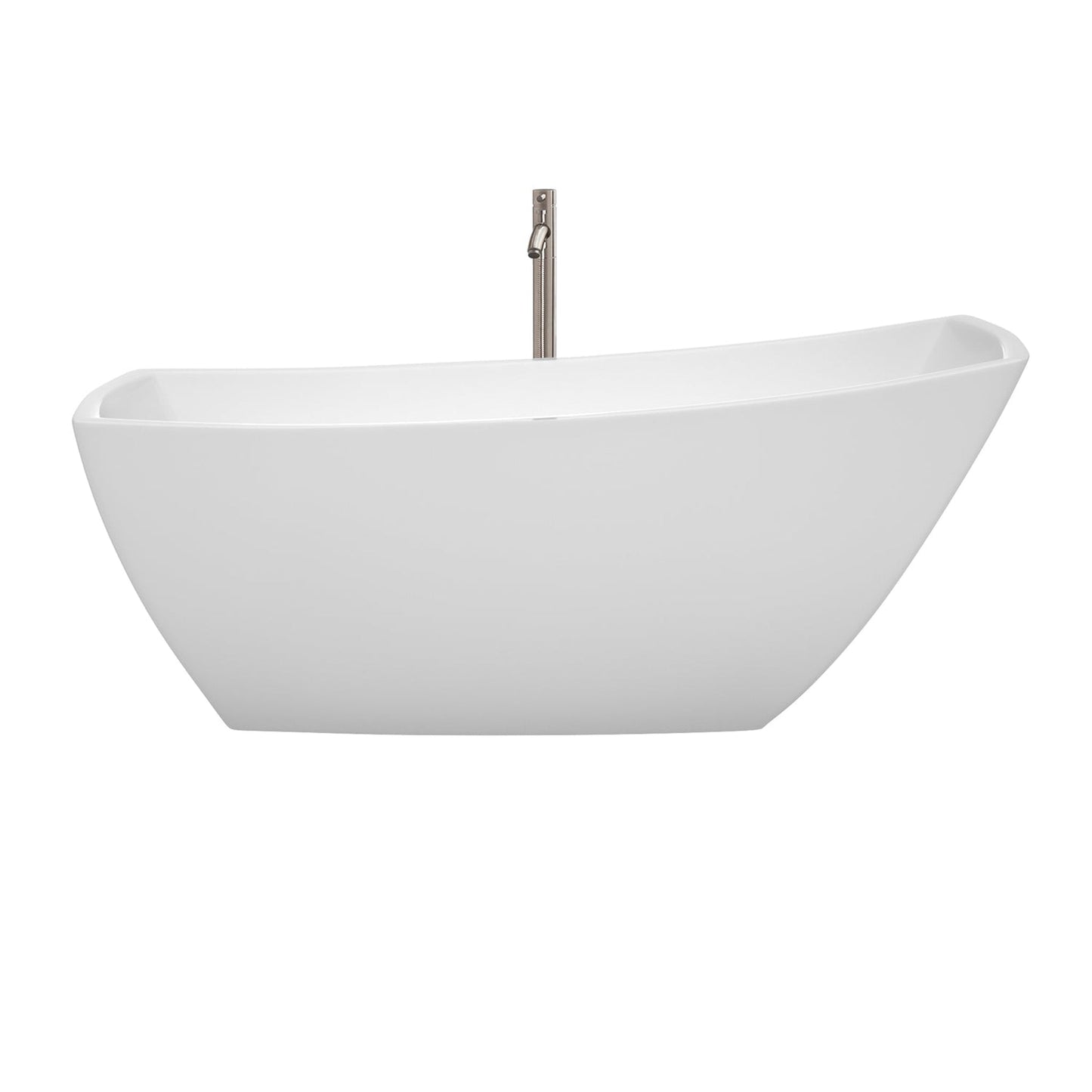Wyndham Collection Antigua 67" Freestanding Bathtub in White With Floor Mounted Faucet, Drain and Overflow Trim in Brushed Nickel