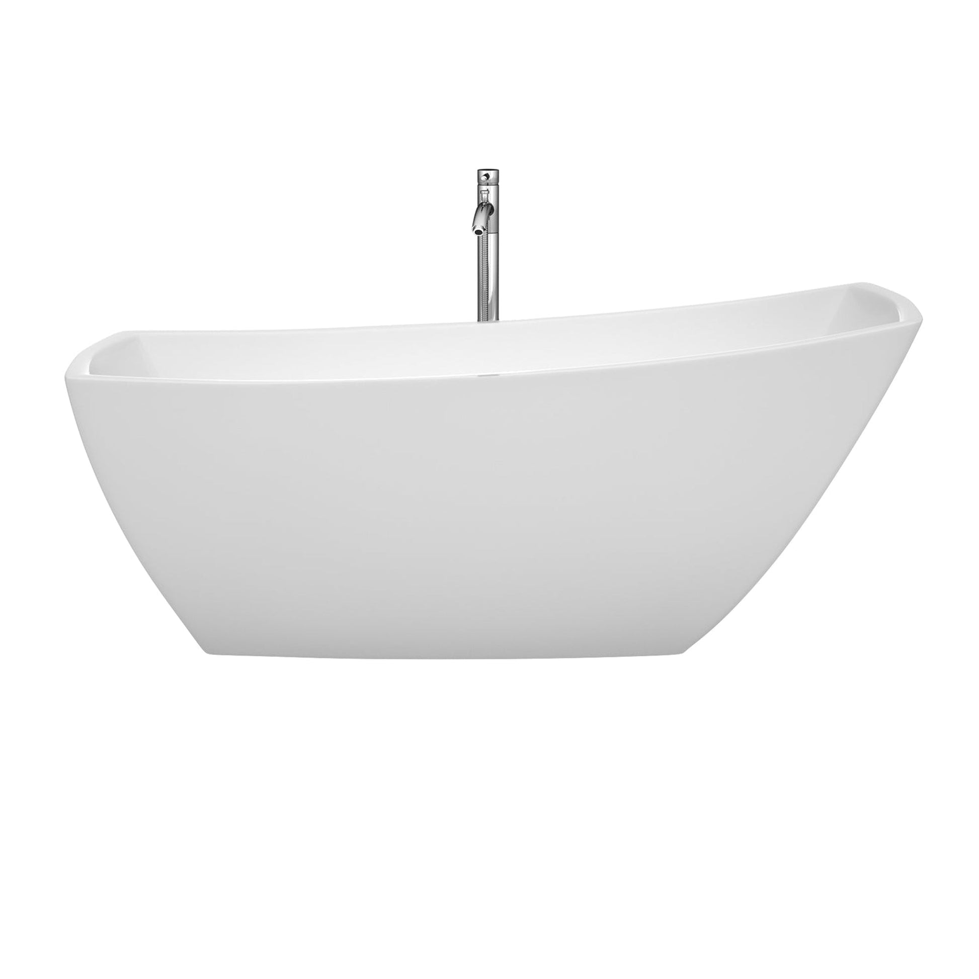 Wyndham Collection Antigua 67" Freestanding Bathtub in White With Floor Mounted Faucet, Drain and Overflow Trim in Polished Chrome