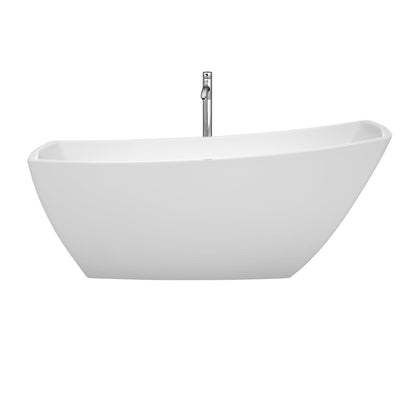 Wyndham Collection Antigua 67" Freestanding Bathtub in White With Floor Mounted Faucet, Drain and Overflow Trim in Polished Chrome