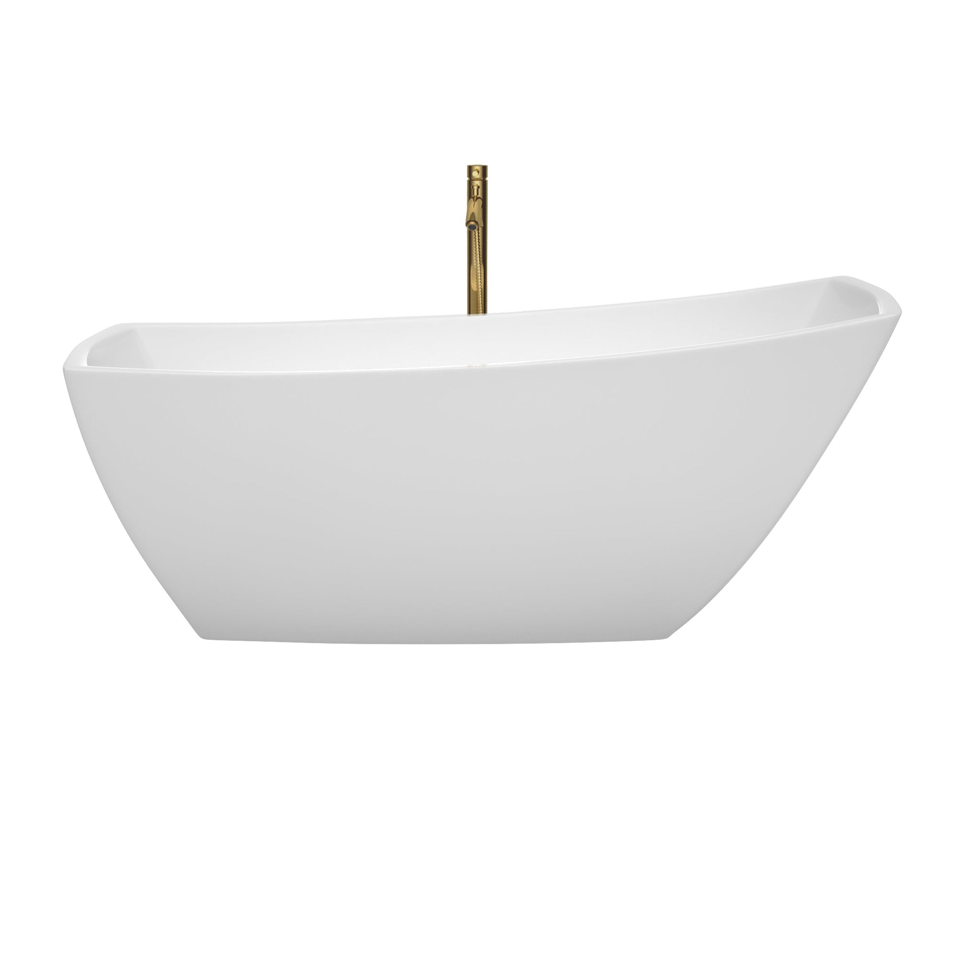 Wyndham Collection Antigua 67" Freestanding Bathtub in White With Shiny White Trim and Floor Mounted Faucet in Brushed Gold