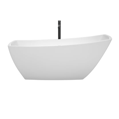 Wyndham Collection Antigua 67" Freestanding Bathtub in White With Shiny White Trim and Floor Mounted Faucet in Matte Black