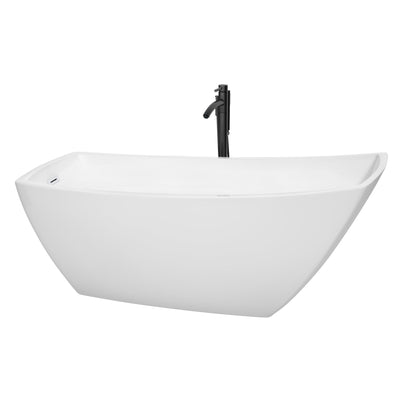 Wyndham Collection Antigua 67" Freestanding Bathtub in White With Shiny White Trim and Floor Mounted Faucet in Matte Black