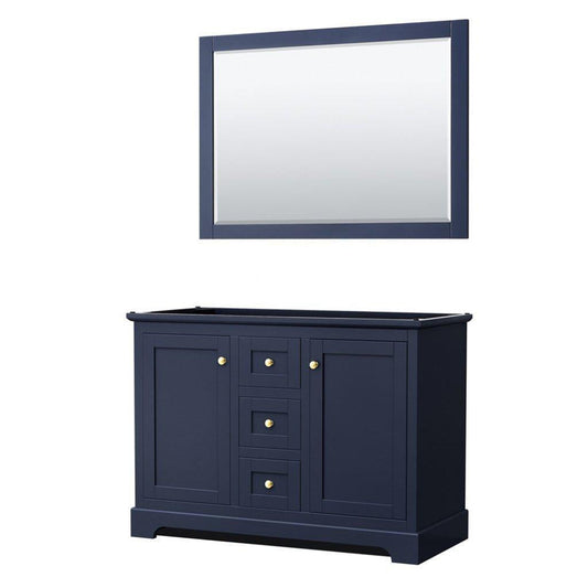 Wyndham Collection Avery 48" Dark Blue Double Bathroom Vanity Set - No Countertop, No Sink, 46" Mirror
