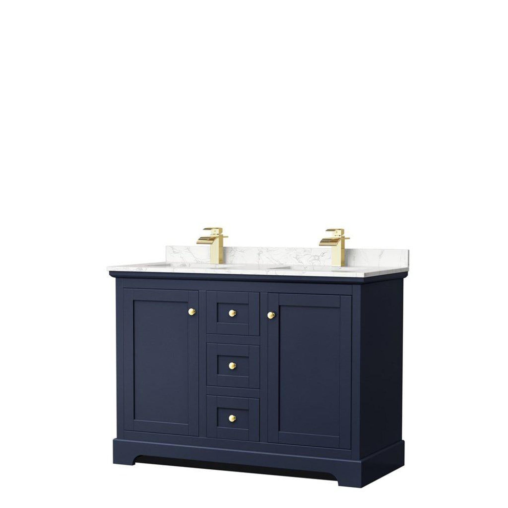 Wyndham Collection Avery 48" Dark Blue Double Bathroom Vanity With Dark-Vein Cultured Marble Countertop With 1-Hole Faucet And Square Sink