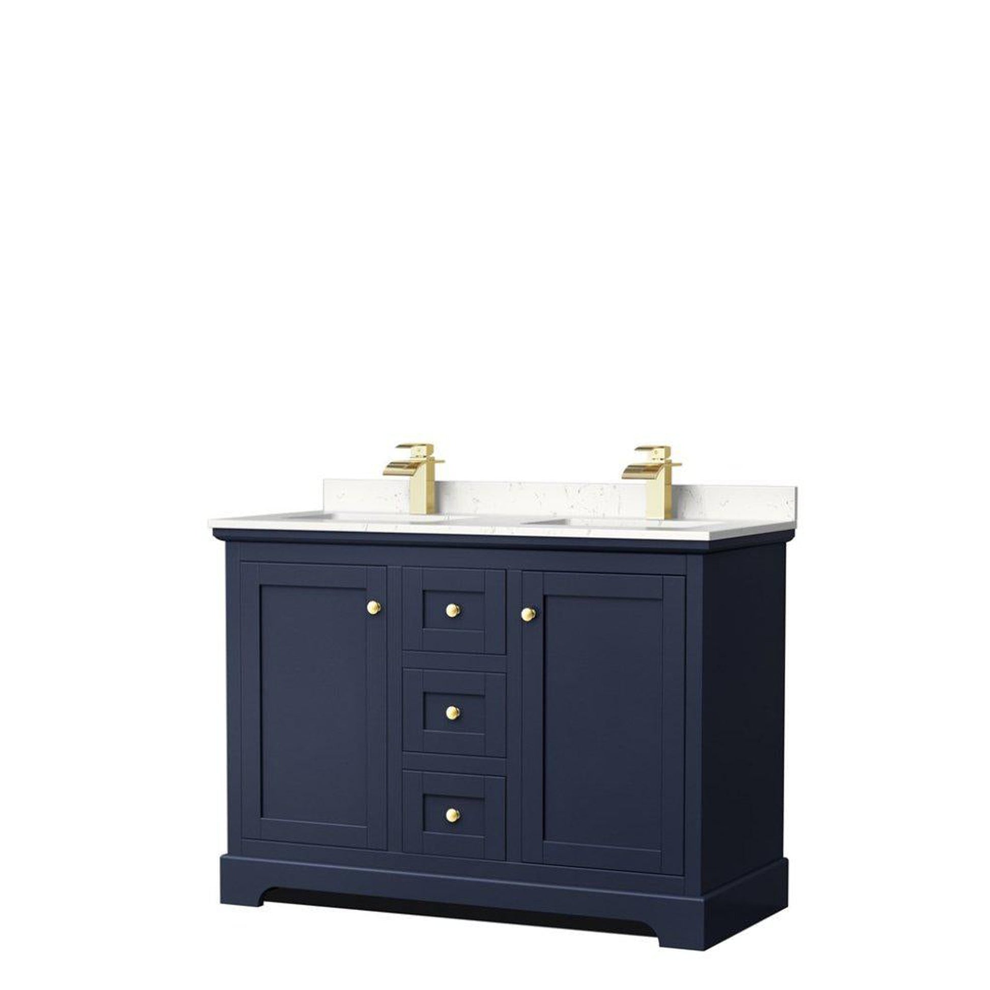 Wyndham Collection Avery 48" Dark Blue Double Bathroom Vanity With Light-Vein Cultured Marble Countertop With 1-Hole Faucet And Square Sink