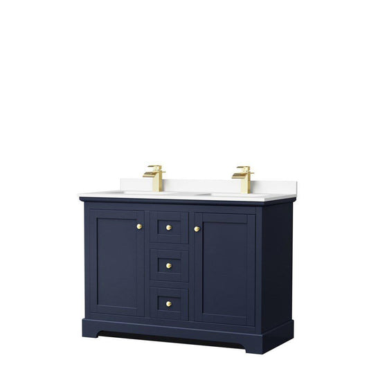 Wyndham Collection Avery 48" Dark Blue Double Bathroom Vanity With White Cultured Marble Countertop With 1-Hole Faucet And Square Sink