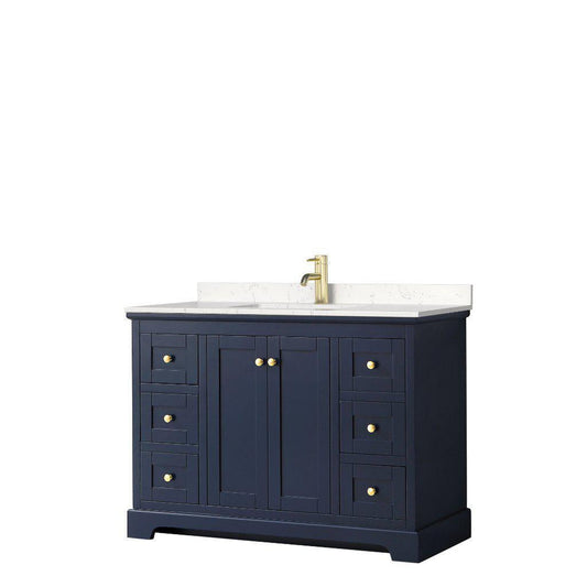 Wyndham Collection Avery 48" Dark Blue Single Bathroom Vanity With Light-Vein Cultured Marble Countertop With 1-Hole Faucet And Square Sink