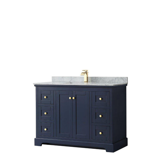 Wyndham Collection Avery 48" Dark Blue Single Bathroom Vanity With White Carrara Marble Countertop With 1-Hole Faucet And Square Sink