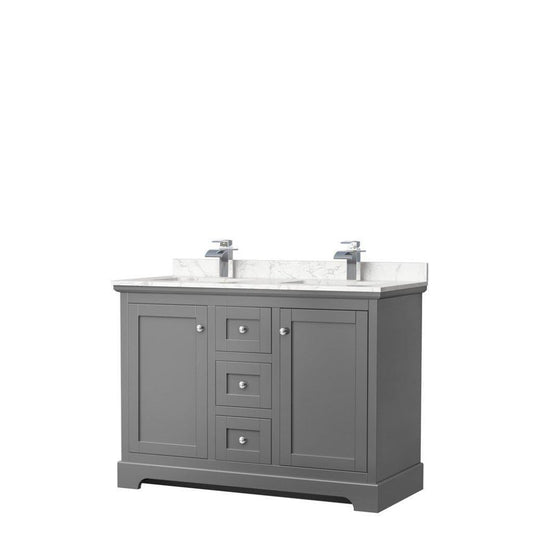 Wyndham Collection Avery 48" Dark Gray Double Bathroom Vanity With Dark-Vein Cultured Marble Countertop With 1-Hole Faucet And Square Sink