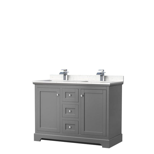Wyndham Collection Avery 48" Dark Gray Double Bathroom Vanity With Light-Vein Cultured Marble Countertop With 1-Hole Faucet And Square Sink