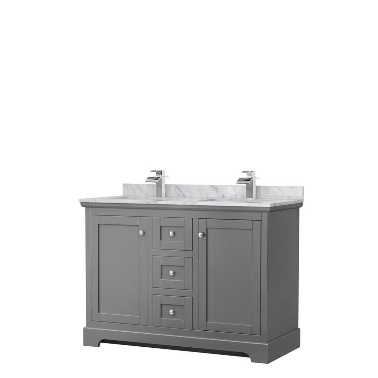 Wyndham Collection Avery 48" Dark Gray Double Bathroom Vanity With White Carrara Marble Countertop With 1-Hole Faucet And Square Sink