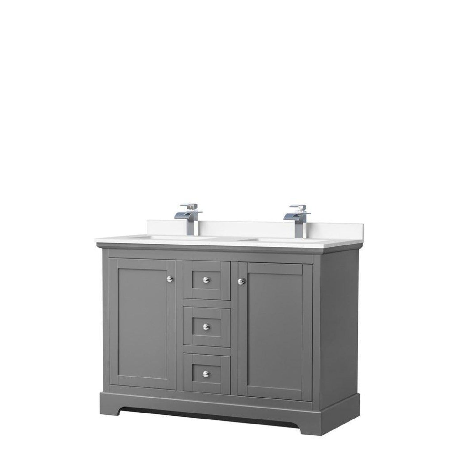 Wyndham Collection Avery 48" Dark Gray Double Bathroom Vanity With White Cultured Marble Countertop With 1-Hole Faucet And Square Sink