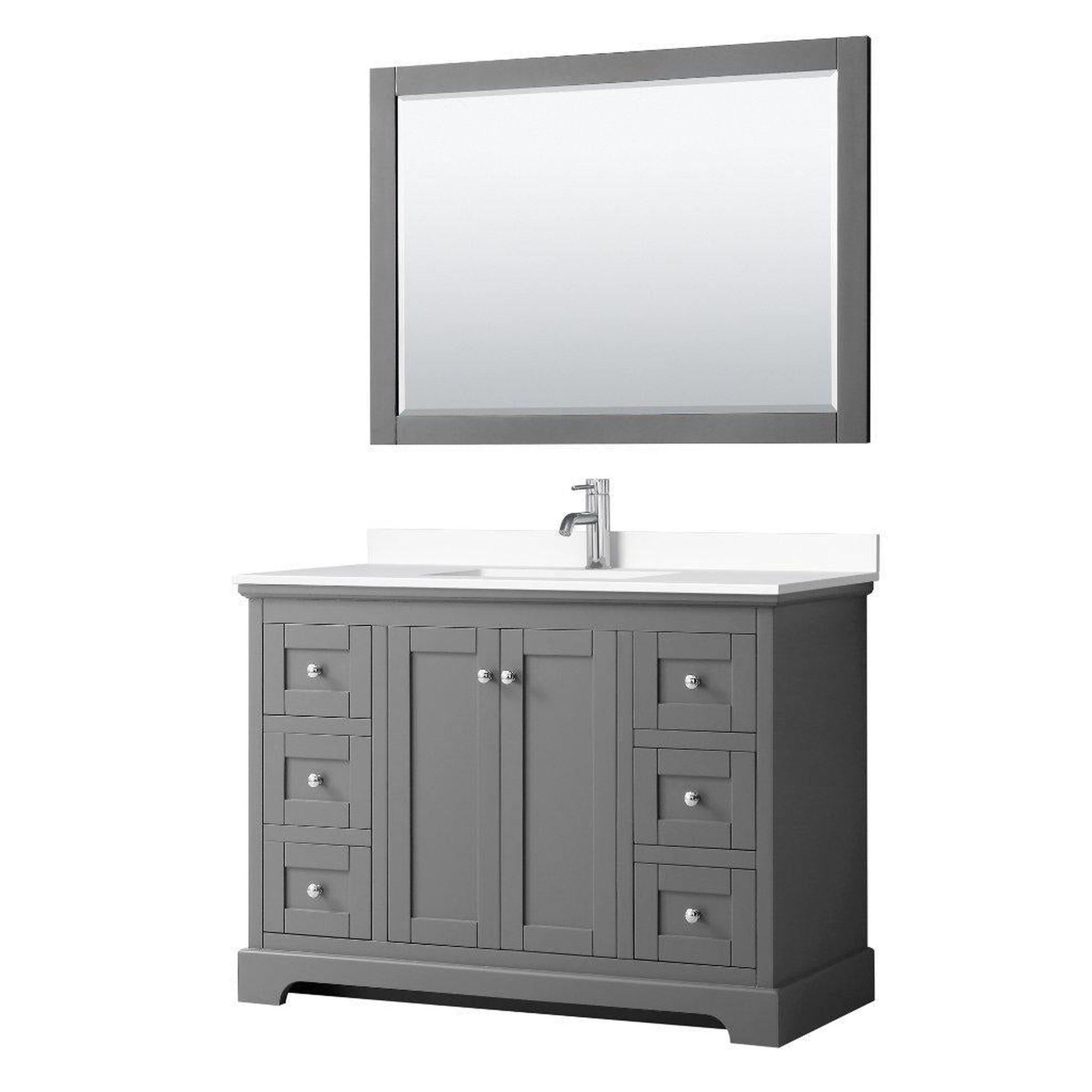 Wyndham Collection Avery 48" Dark Gray Single Bathroom Vanity Set With White Cultured Marble Countertop With 1-Hole Faucet And Square Sink And 46" Mirror